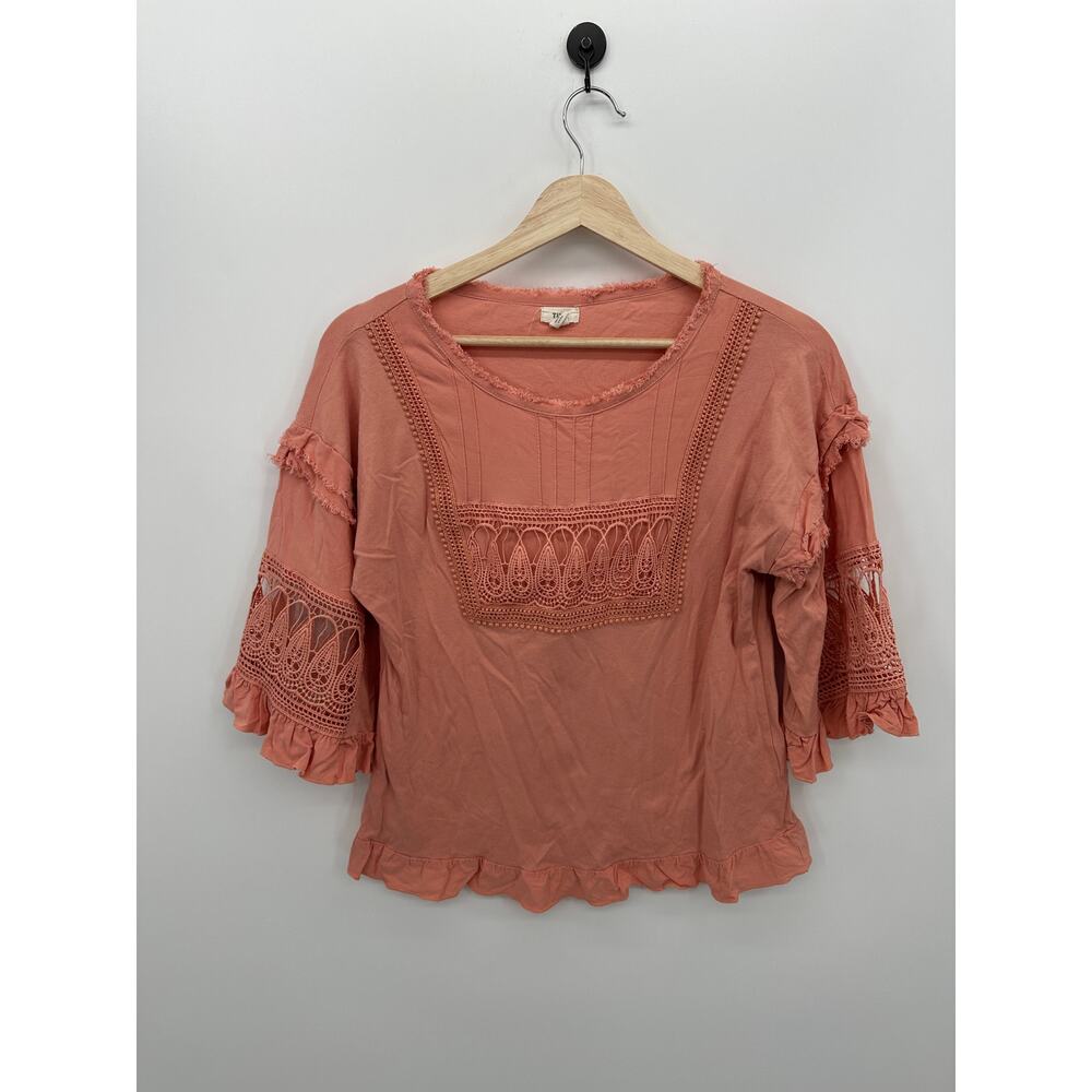 Tiny Embroidery Boho Top Women Sz S Salmon Peach Resort Vaca‎ Beach Summer